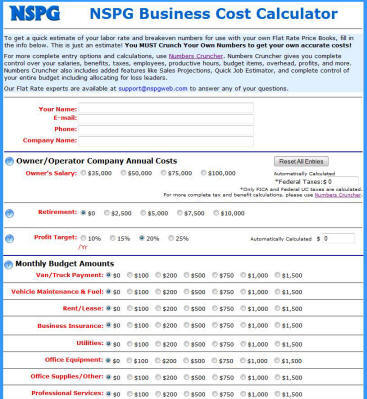 NSPG free business cost calculator for the new flat rate user